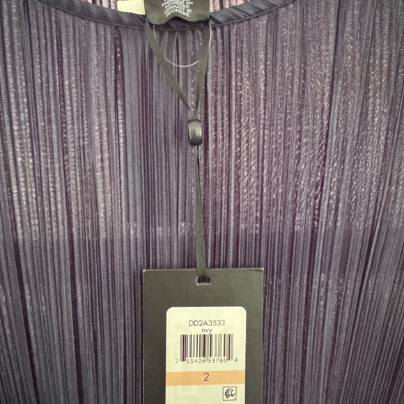 DKNY Pleated Tie-Waist Dress Navy Size 2 - Picture 5 of 6